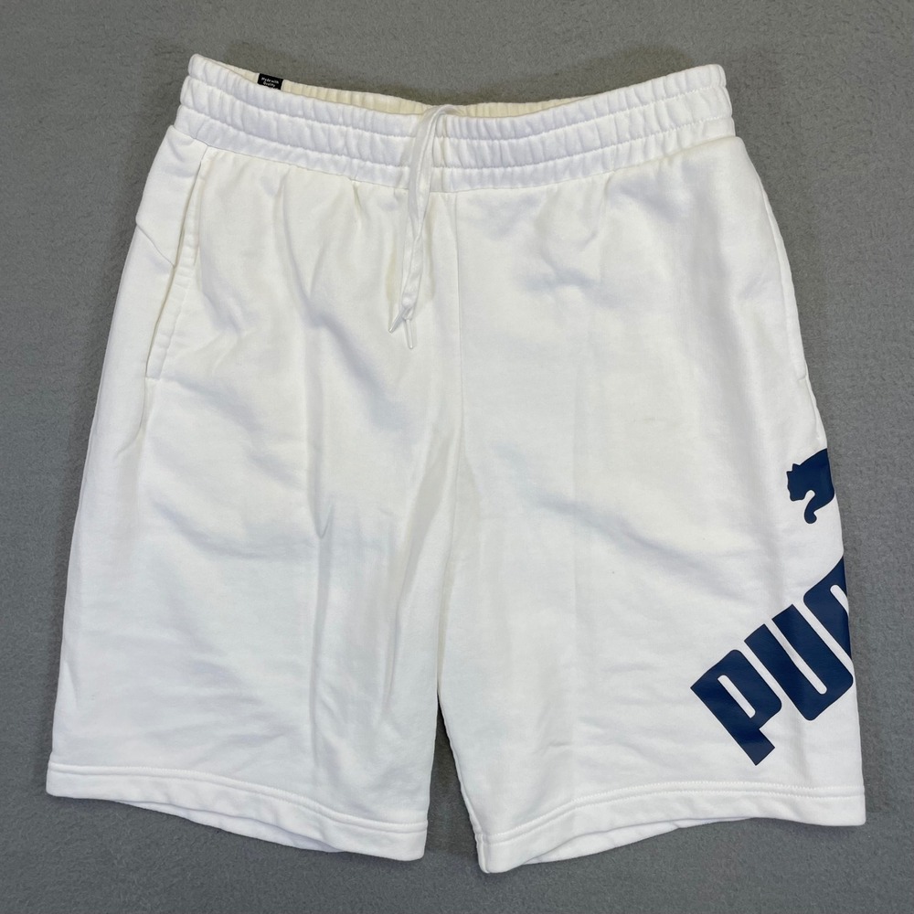 Puma Sweat Shorts Mens Size Medium White Blue Big Logo Graphic 581551-02